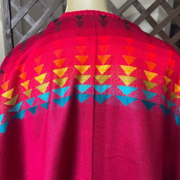 Alpaca Wool Red Rainbow Poncho - Picture 3 of 4